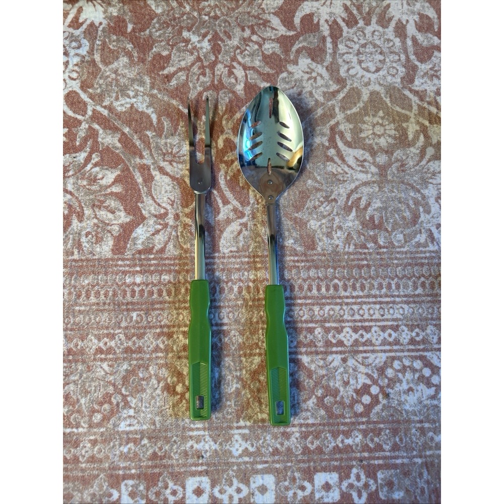 VTG ECKO Eterna Stainless Cooking Spoon & Fork | Red / White Bakelite Handle USA
